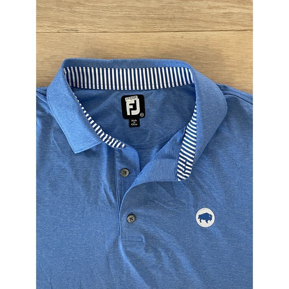 Footjoy Solid Stretch Polo Shirt Buffalo‎ Logo Blue Men’s 2XL Embroidered sleeve